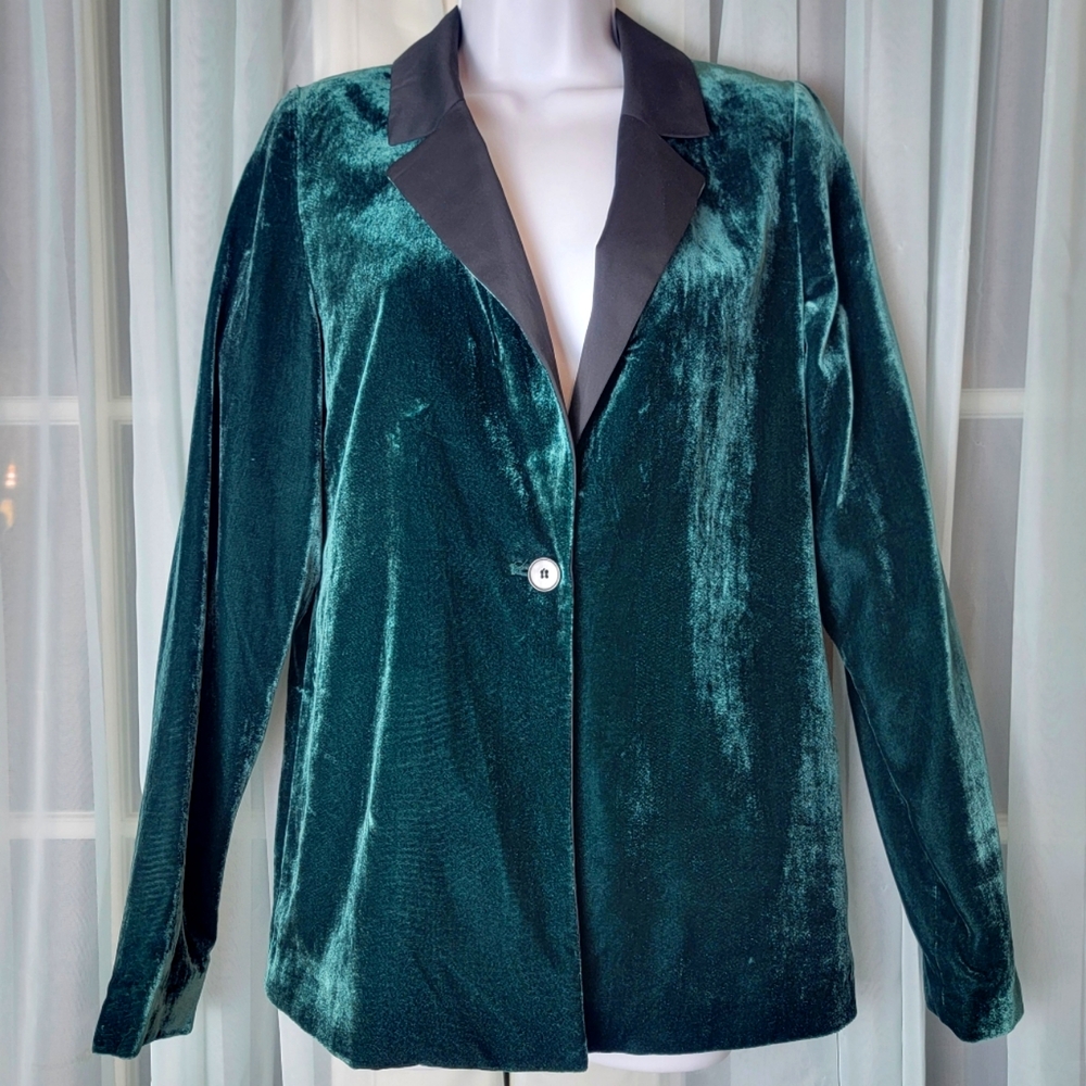 Crown & Ivy Emerald Velvet Tuxedo Blazer Jacket NWT Womens XS 90s Y2K Holiday